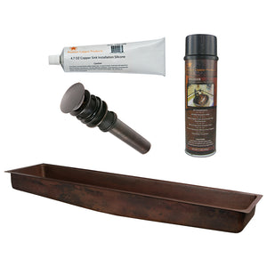 Alternate Image for Premier Copper Products 60" Rectangle Under Counter Hammered Copper Bathroom Sink, Matching Drain and Accessories, Oil Rubbed Bronze, BSP5_LREC60DB-P