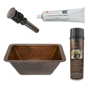 Alternate Image for Premier Copper Products 17" Rectangle Hammered Copper Bathroom Sink, Matching Drain and Accessories, Oil Rubbed Bronze, BSP5_LRECDB-P