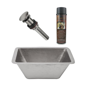 Alternate Image for Premier Copper Products 17" Rectangle Hammered Copper Bathroom Sink in Nickel, Matching Drain and Accessories, BSP5_LRECEN-P