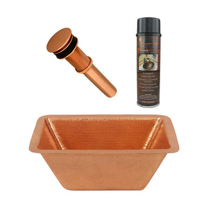 Alternate Image for Premier Copper Products 17" Rectangle Under Counter Hammered Copper Bathroom Sink in Polished Copper, Matching Drain and Accessories, BSP5_LRECPC-P