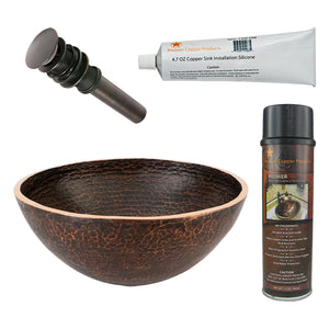 Alternate Image for Premier Copper Products 13" Round Hand Forged Old World Copper Vessel Bathroom Sink, Matching Drain and Accessories, Oil Rubbed Bronze, BSP5_PV13RDB-P