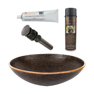 Alternate Image for Premier Copper Products 16" Round Hand Forged Old World Copper Vessel Bathroom Sink, Matching Drain and Accessories, Oil Rubbed Bronze, BSP5_PV16RDB-P