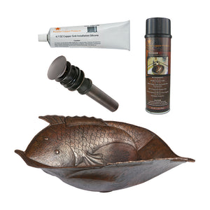 Alternate Image for Premier Copper Products Two Fish Vessel Hammered Copper Bathroom Sink, Matching Drain and Accessories, Oil Rubbed Bronze, BSP5_PV2FHDB-P