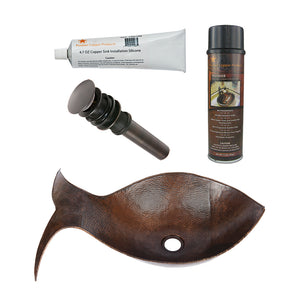 Alternate Image for Premier Copper Products Fish Vessel Hammered Copper Bathroom Sink, Matching Drain and Accessories, Oil Rubbed Bronze, BSP5_PVFHDB-P