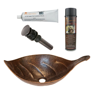 Alternate Image for Premier Copper Products Leaf Vessel Hammered Copper Bathroom Sink, Matching Drain and Accessories, Oil Rubbed Bronze, BSP5_PVLFDB-P