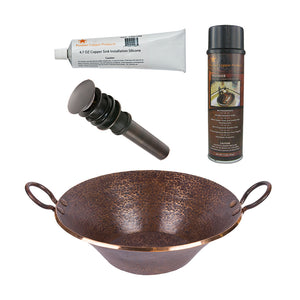 Alternate Image for Premier Copper Products Round Hand Forged Old World Miners Pan Copper Vessel Bathroom Sink, Matching Drain and Accessories, Oil Rubbed Bronze, BSP5_PVMPDB-P
