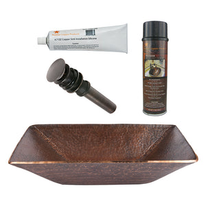 Alternate Image for Premier Copper Products 17" Modern Rectangle Hand Forged Old World Copper Vessel Bathroom Sink, Matching Drain and Accessories, Oil Rubbed Bronze, BSP5_PVMRECDB-P