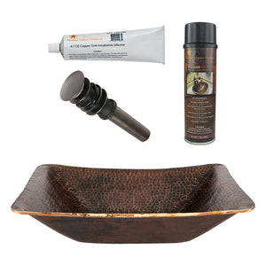 Alternate Image for Premier Copper Products 17" Rectangle Hand Forged Old World Copper Vessel Bathroom Sink, Matching Drain and Accessories, Oil Rubbed Bronze, BSP5_PVREC17-P