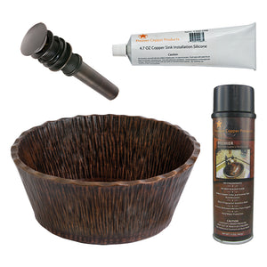 Alternate Image for Premier Copper Products Forest Vessel Hammered Copper Bathroom Sink, Matching Drain and Accessories, Oil Rubbed Bronze, BSP5_PVRTRDB-P