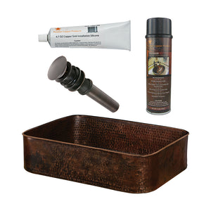 Alternate Image for Premier Copper Products 19" Rectangle Tub Hand Forged Old World Copper Vessel Bathroom Sink, Matching Drain and Accessories, Oil Rubbed Bronze, BSP5_PVTREC19DB-P