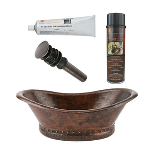 Alternate Image for Premier Copper Products 20" Bath Tub Vessel Hammered Copper Bathroom Sink, Matching Drain and Accessories, Oil Rubbed Bronze, BSP5_VBT20DB-P