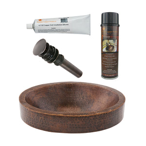 Alternate Image for Premier Copper Products 17" Compact Oval Skirted Vessel Hammered Copper Bathroom Sink, Matching Drain and Accessories, Oil Rubbed Bronze, BSP5_VO17SKDB-P