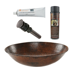 Alternate Image for Premier Copper Products 17" Oval Wired Rim Vessel Hammered Copper Bathroom Sink, Matching Drain and Accessories, Oil Rubbed Bronze, BSP5_VO17WDB-P