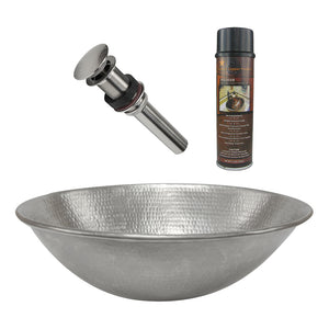 Alternate Image for Premier Copper Products 17" Oval Wired Rim Vessel Hammered Copper Bathroom Sink in Nickel, Matching Drain and Accessories, BSP5_VO17WEN-P