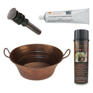 Alternate Image for Premier Copper Products 16" Oval Bucket Vessel Hammered Copper Bathroom Sink with Handles, Matching Drain and Accessories, Oil Rubbed Bronze, BSP5_VOB16DB-P