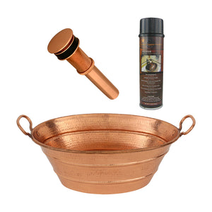 Alternate Image for Premier Copper Products 16" Oval Bucket Vessel Hammered Copper Bathroom Sink with Handles in Polished Copper, Matching Drain and Accessories, BSP5_VOB16PC-P