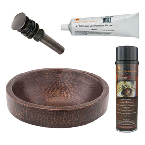 Alternate Image for Premier Copper Products 15" Small Round Skirted Vessel Hammered Copper Bathroom Sink, Matching Drain and Accessories, Oil Rubbed Bronze, BSP5_VR15SKDB-P