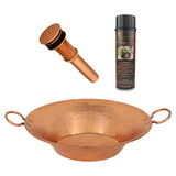 Premier Copper Products 16" Round Miners Pan Vessel Hammered Copper Bathroom Sink in Polished Copper, Matching Drain and Accessories, BSP5_VR16MPPC-P