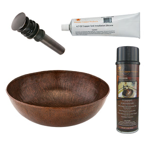Alternate Image for Premier Copper Products 17" Large Round Vessel Hammered Copper Bathroom Sink, Matching Drain and Accessories, Oil Rubbed Bronze, BSP5_VR17BDB-P