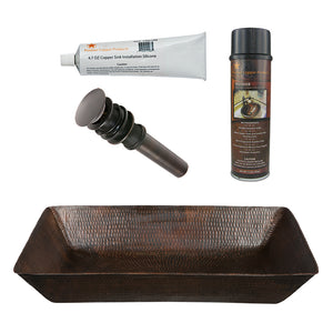 Alternate Image for Premier Copper Products 20" Rectangle Vessel Hammered Copper Bathroom Sink, Matching Drain and Accessories, Oil Rubbed Bronze, BSP5_VREC2014DB-P