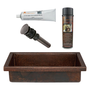 Alternate Image for Premier Copper Products 20" Rectangle Skirted Vessel Hammered Copper Bathroom Sink, Matching Drain and Accessories, Oil Rubbed Bronze, BSP5_VREC20SK1DB-P