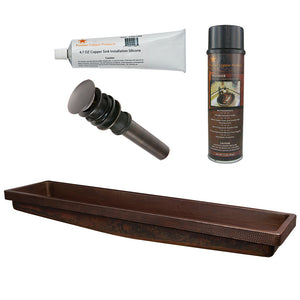 Alternate Image for Premier Copper Products 60" Rectangle Skirted Vessel Hammered Copper Bathroom Sink, Matching Drain and Accessories, Oil Rubbed Bronze, BSP5_VREC60SKDB-P