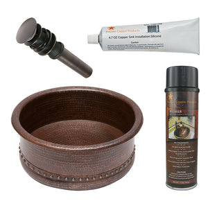 Alternate Image for Premier Copper Products 15" Round Vessel Tub Hammered Copper Bathroom Sink, Matching Drain and Accessories, Oil Rubbed Bronze, BSP5_VRT15DB-P