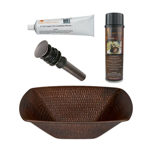 Alternate Image for Premier Copper Products 14" Square Wire Rim Vessel Hammered Copper Bathroom Sink, Matching Drain and Accessories, Oil Rubbed Bronze, BSP5_VSQ14WDB-P