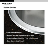 Houzer Belleo 27 inch Stainless Steel Drop-in Topmount Single Bowl Kitchen Sink with Strainer & Grid - 18 Gauge, BSS-2700