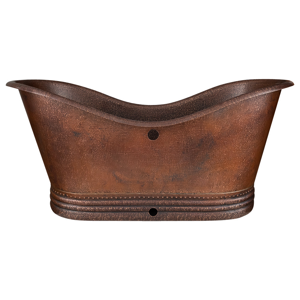 Premier Copper Products 67" Hammered Copper Double Slipper Bathtub with Overflow Holes and Drain Package, Oil Rubbed Bronze, BSP5_BTD67DBOF
