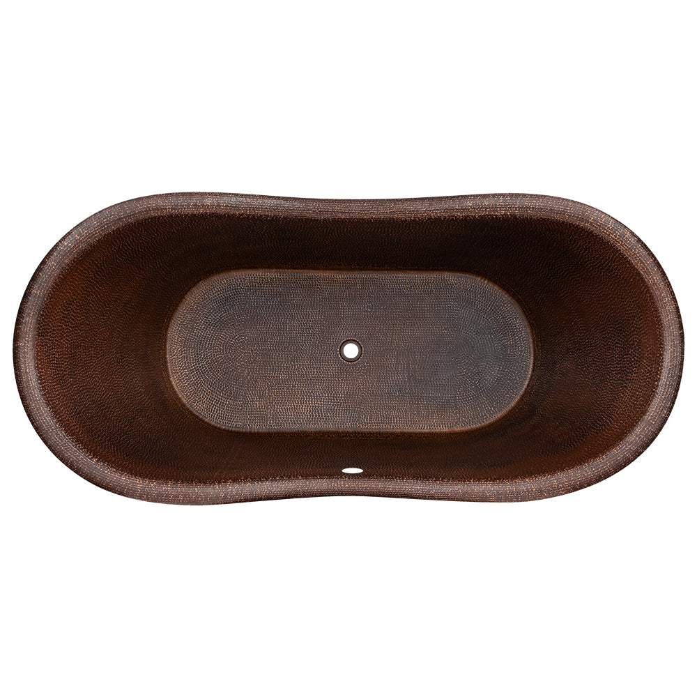 Premier Copper Products 67" Hammered Copper Freestanding Bathtub, Oil Rubbed Bronze, BTD67DBOF