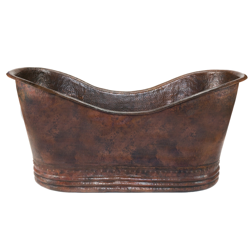 Premier Copper Products 67" Hammered Copper Double Slipper Bathtub and Drain Package, Oil Rubbed Bronze, BSP5_BTD67DB
