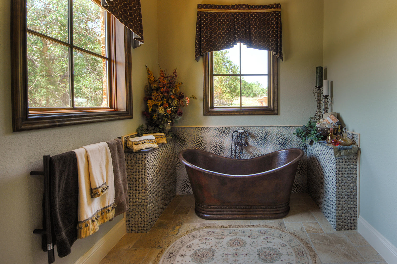 Installation Image of Premier Copper Products 67" Hammered Copper Double Slipper Bathtub, BTD67DB