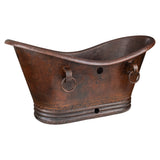 Premier Copper Products 60" Hammered Copper Double Slipper Bathtub with Rings and Overflow Holes and Drain Package, Oil Rubbed Bronze, BSP5_BTDR60DBOF