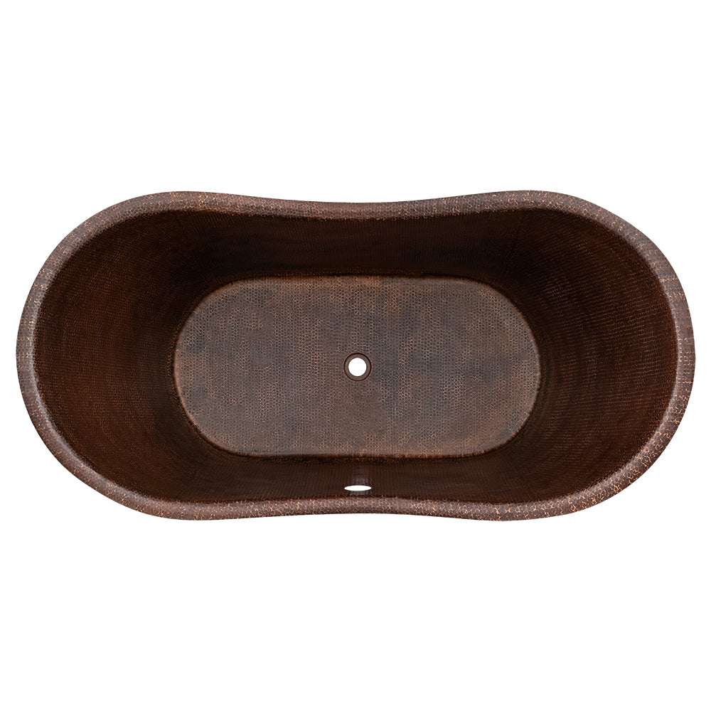 Premier Copper Products 60" Hammered Copper Freestanding Bathtub, Oil Rubbed Bronze, BTDR60DBOF