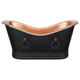 Premier Copper Products 67" Hammered Copper Freestanding Bathtub, Glazed Black with Polished Copper, BTDR67BLKP