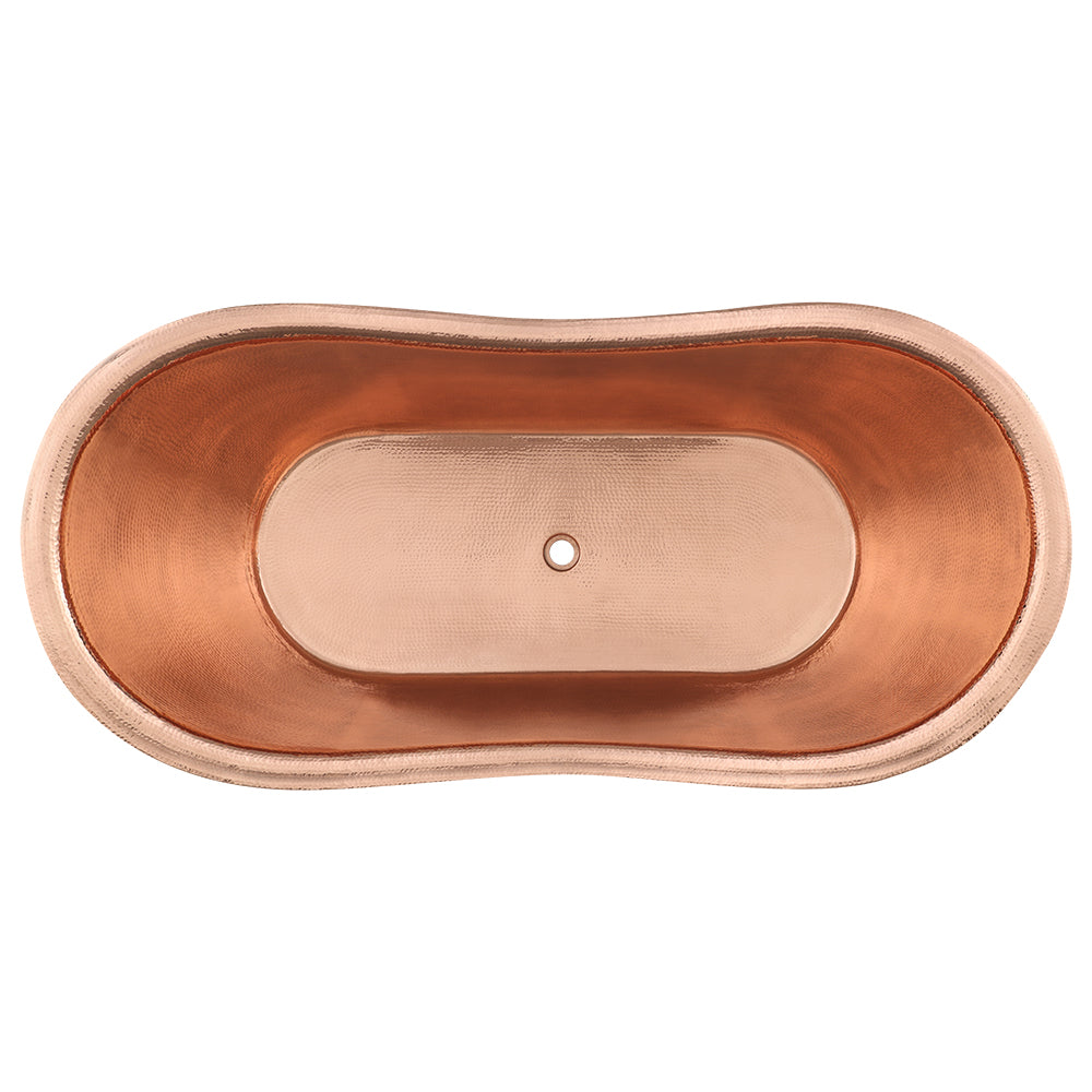 Premier Copper Products 67" Hammered Copper Freestanding Bathtub, Glazed Black with Polished Copper, BTDR67BLKP