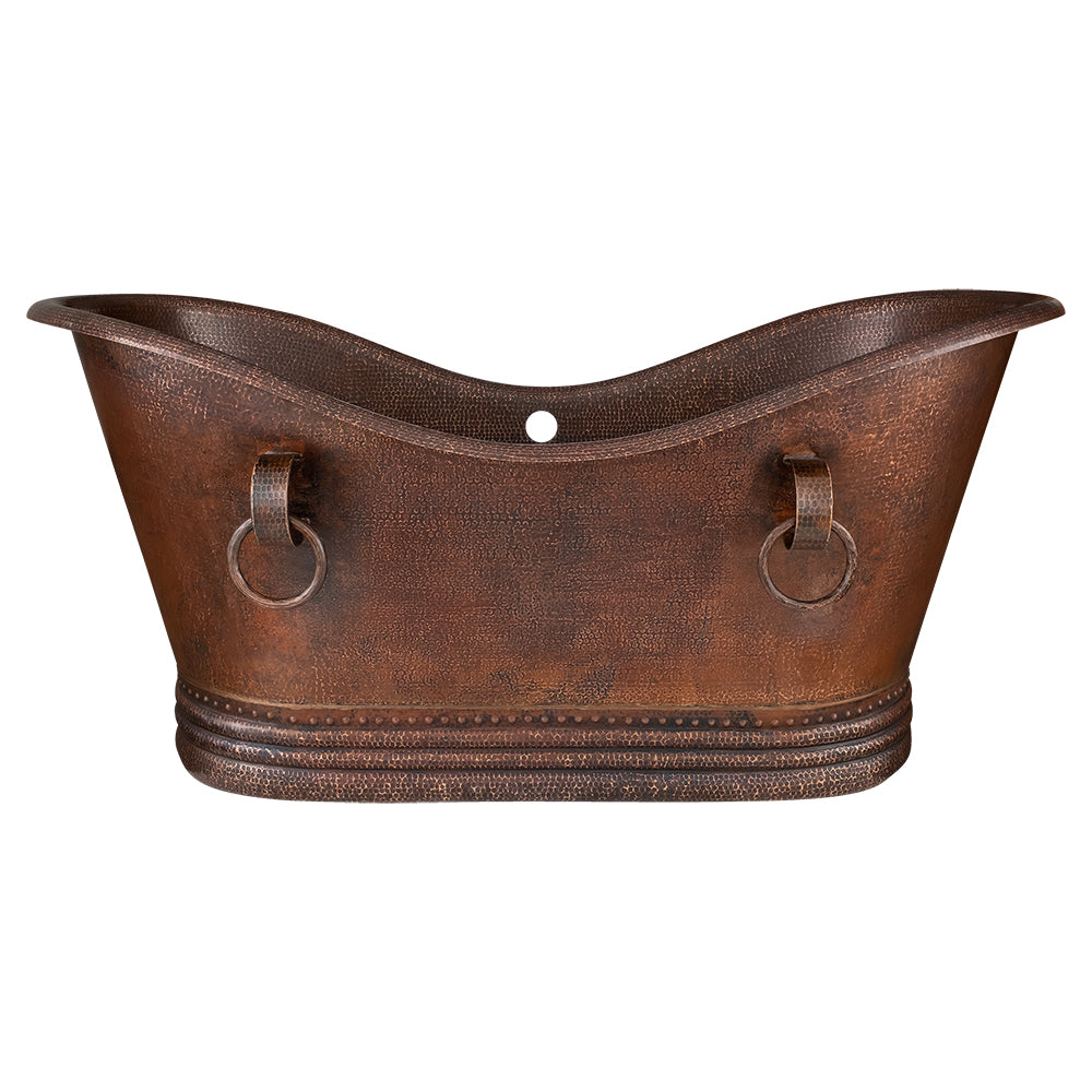Premier Copper Products 67" Hammered Copper Double Slipper Bathtub with Rings and Overflow Holes and Drain Package, Oil Rubbed Bronze, BSP5_BTDR67DBOF
