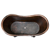 Premier Copper Products 67" Hammered Copper Double Slipper Bathtub With Rings and Drain Package, Oil Rubbed Bronze, BSP5_BTDR67DB