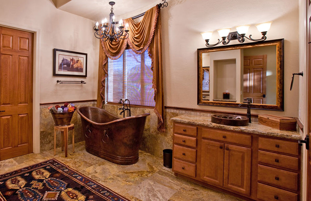 Installation Image of Premier Copper Products 67" Hammered Copper Double Slipper Bathtub With Rings, BTDR67DB