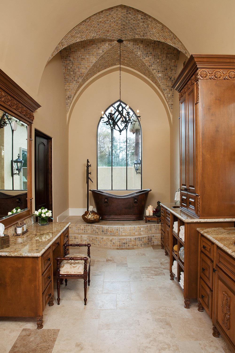 Installation Image of Premier Copper Products 67" Hammered Copper Double Slipper Bathtub With Rings, BTDR67DB