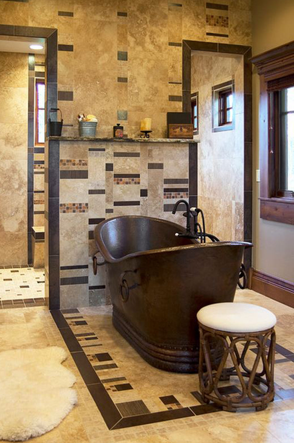 Installation Image of Premier Copper Products 67" Hammered Copper Double Slipper Bathtub With Rings, BTDR67DB