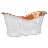 Premier Copper Products 67" Hammered Copper Freestanding Bathtub, Glazed White with Polished Copper, BTDR67WHTP