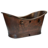 Premier Copper Products 72" Hammered Copper Double Slipper Bathtub with Rings and Overflow Holes and Drain Package, Oil Rubbed Bronze, BSP5_BTDR72DBOF