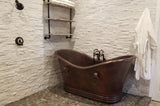 Installation Image of Premier Copper Products 72" Hammered Copper Double Slipper Bathtub With Rings, BTDR72DB