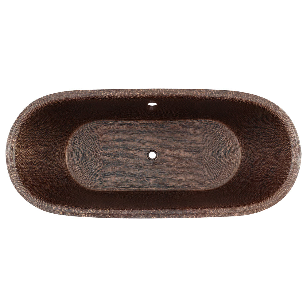 Premier Copper Products 72" Hammered Copper Modern Style Bathtub with Overflow Holes and Drain Package, Oil Rubbed Bronze, BSP5_BTM72DBOF