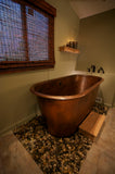 Installation Image of Premier Copper Products 72" Hammered Copper Modern Style Bathtub, BTM72DB