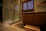 Installation Image of Premier Copper Products 72" Hammered Copper Modern Style Bathtub, BTM72DB