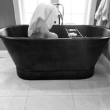 Installation Image of Premier Copper Products 72" Hammered Copper Modern Style Bathtub, BTM72DB