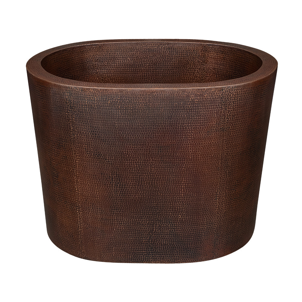 Premier Copper Products 48" Hammered Copper Oval Japanese Soaking Tub and Drain Package, Oil Rubbed Bronze, BSP5_BTO48DB